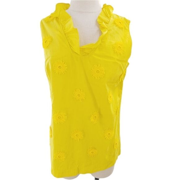 Talbots sunny yellow ruffle v-neck sleeveless top size small - Picture 2 of 12